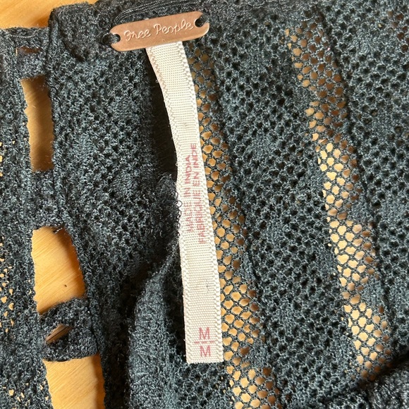 Free People Black Sheer Blouse with White Embroidery - Picture 7 of 13